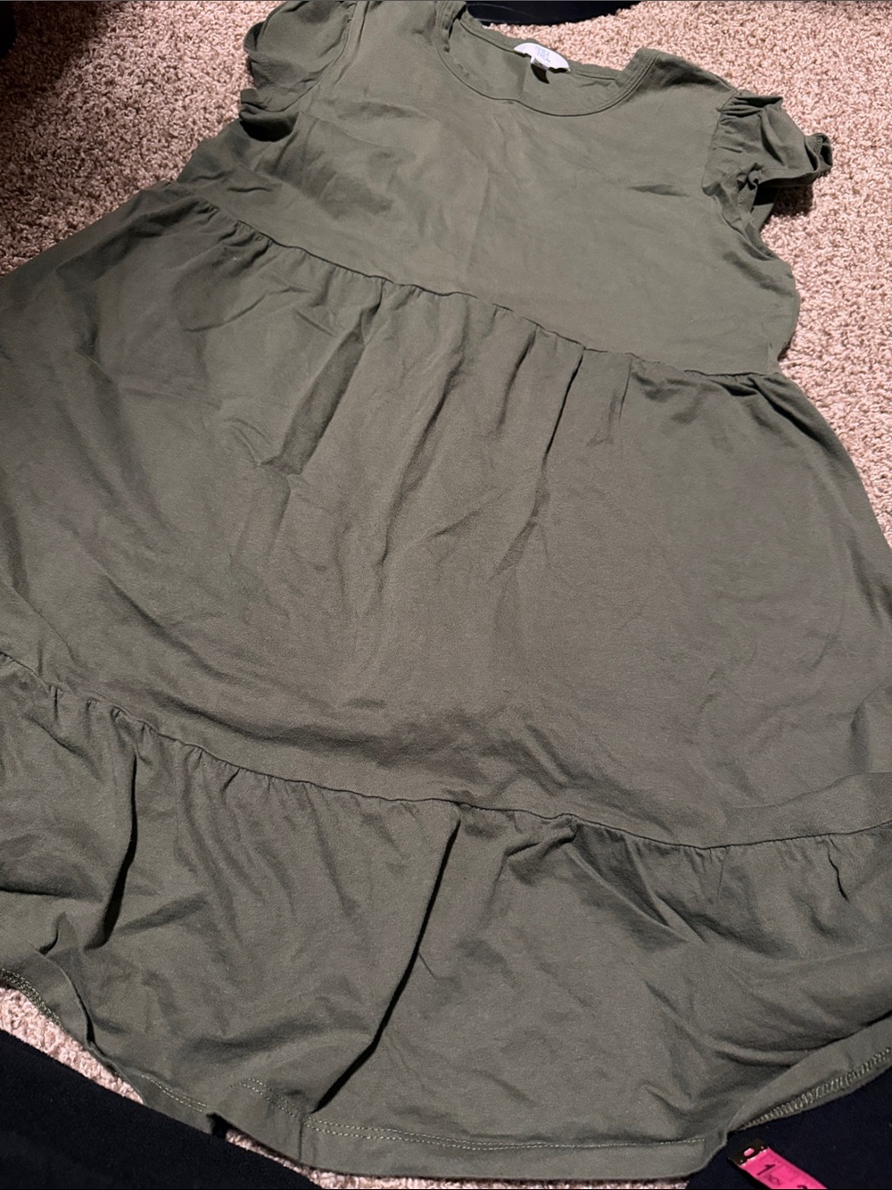 Time and Tru olive green ruffle tee dress (M) - EUC!
